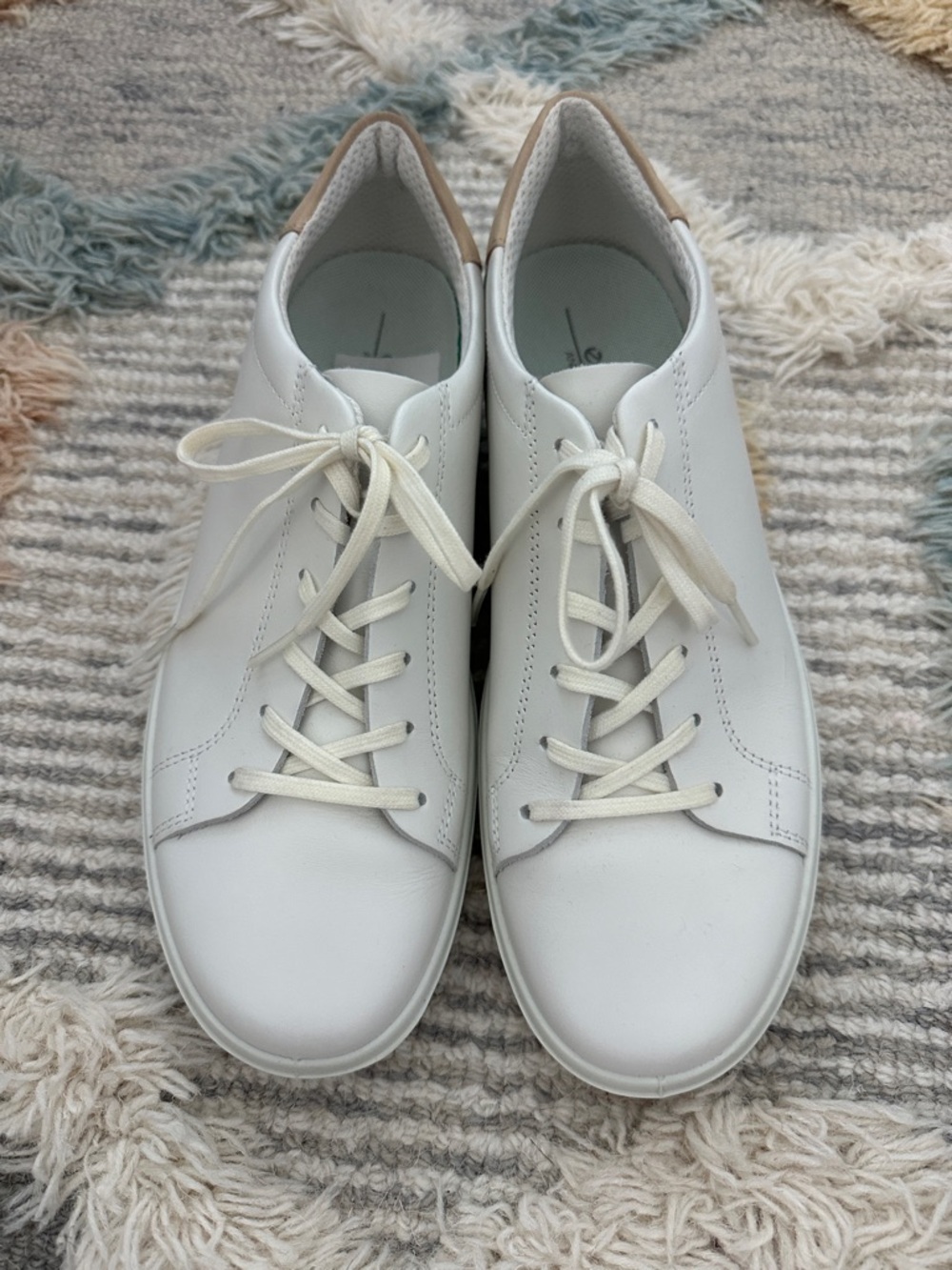 Ecco White Leather Sneakers with Tan Heel Accent